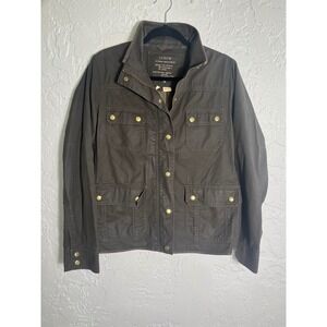 J.Crew Downtown Field Jacket XS Gray Utility Military Waxed Cotton Snap Zip
